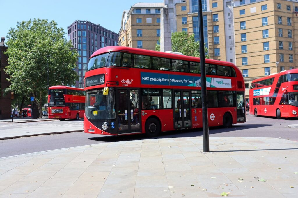 red bus near post